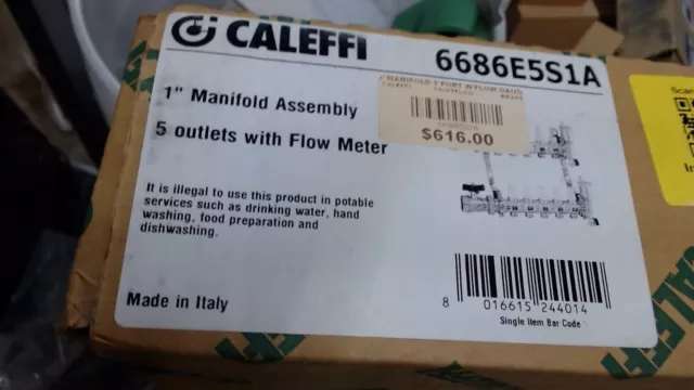 Caleffi 6686E5S1A 1" Twistflow manifold assembly 5 outlet with flow meters BRASS