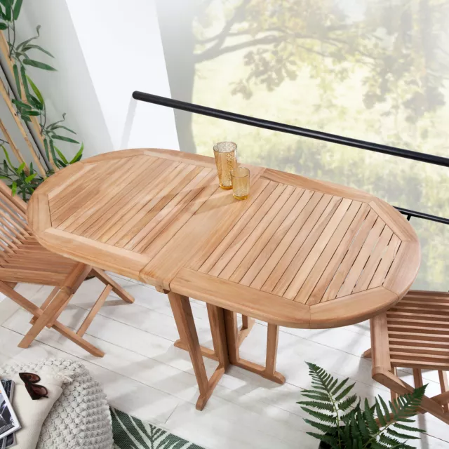 Massiver Balkontisch EMPIRE TEAK 120cm Oval Teakholz einklappbarer Gartentisch