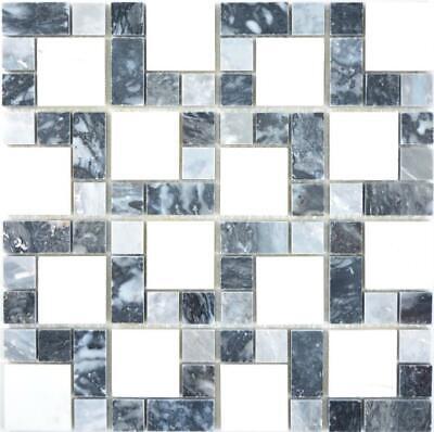 Piedra natural mosaico mármol blanco negro azul espejo azulejo 88-0321_b | 1 alfombra