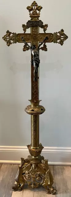 Extremely Rare Large Antique Standing Catholic Church Altar Gothic Crucifix 41" Extremely Rare Large Antique Standing Catholic Church Altar Gothic Crucifix 41"