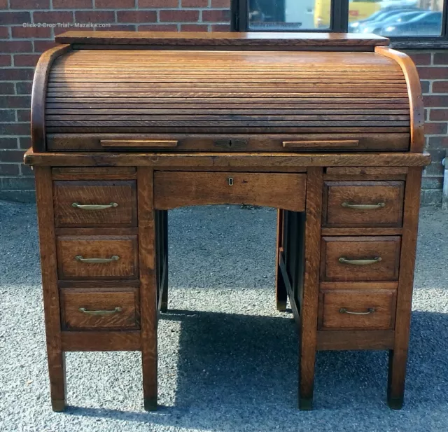 Edwardian antique oak roll top desk C1910 compact home office writing table 3