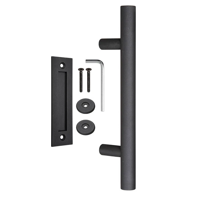 12" Matte Black Sliding Barn Door Pull Flush Handle Gate Hardware Set Cast Iron