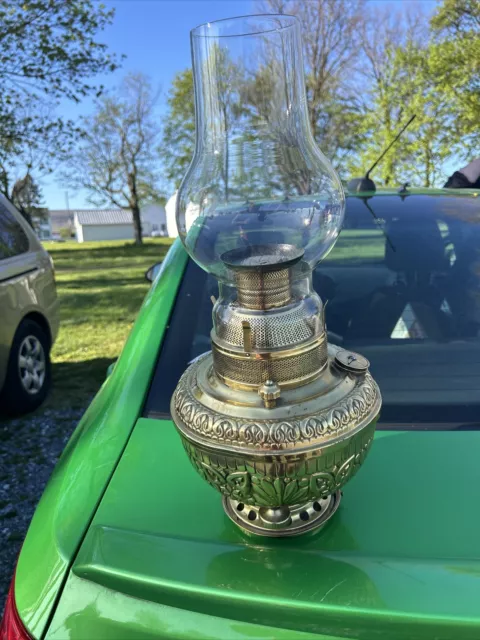 Vintage Antique 1890's "THE PITTSBURGH" Embossed Brass Oil Lamp Circa