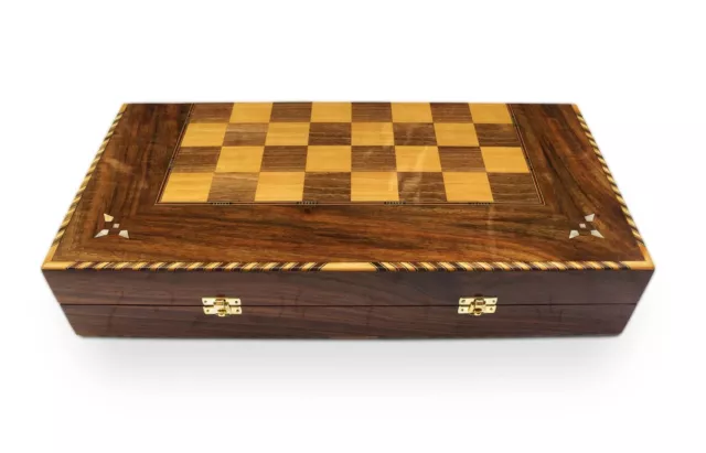 Holz Backgammon/Schach Brett inkl. Holz Steine BT504 C 3