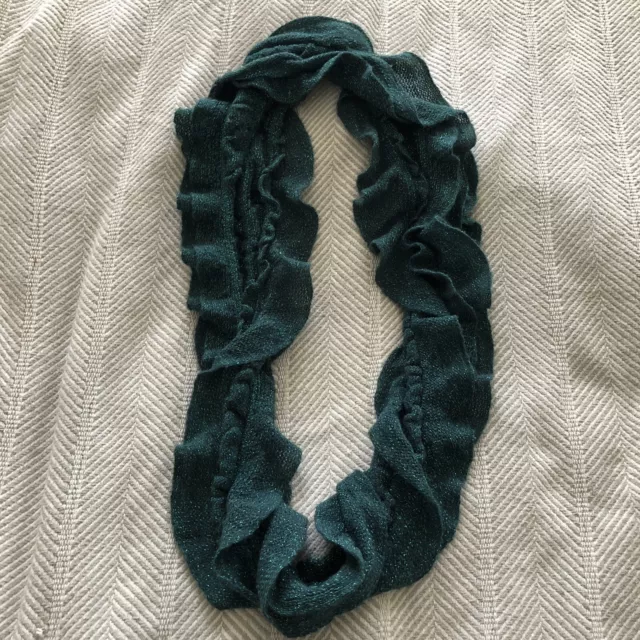 Charming Charlie Teal Sparkly Ruffled Infinity Scarf Sweater Knit Style EUC