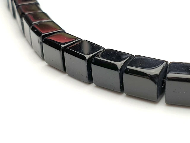 Strang Würfel Glas Perlen cube Quadrat schwarz opak runde Kanten 6 mm 3