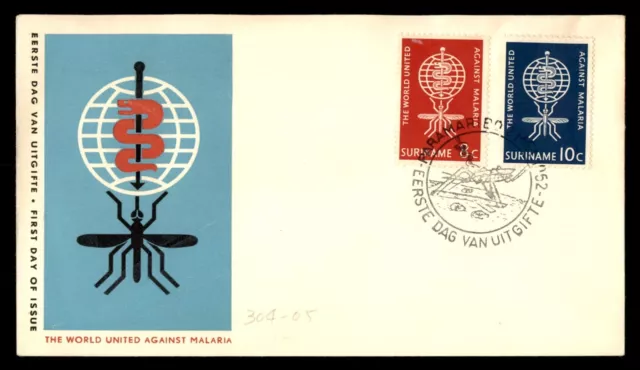 MayfairStamps Suriname FDC 1952 Dual The World against Malaria First Day Cover a