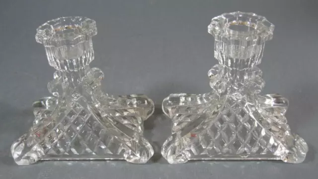 Vintage art deco clear depression glass candlestick holder x 2 pair 3