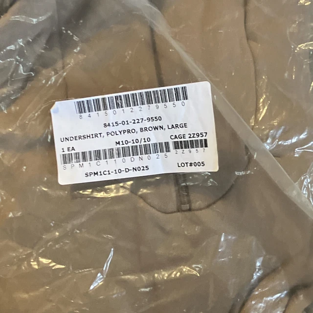 New USGI ECWCS Polypro Cold Weather Thermal Undershirt Shirt Top Brown Large NIP