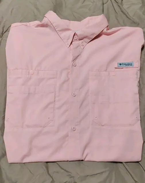 Columbia PFG Shirt Men Mens 2XL PINK SALMON Button Up Short Sleeve Outdoors Fish