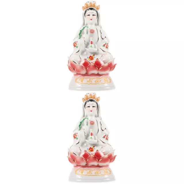 2 PCS Avalokitesvara-Statue Desktop Schmücken Gott Wohlstands Buddha-Statue