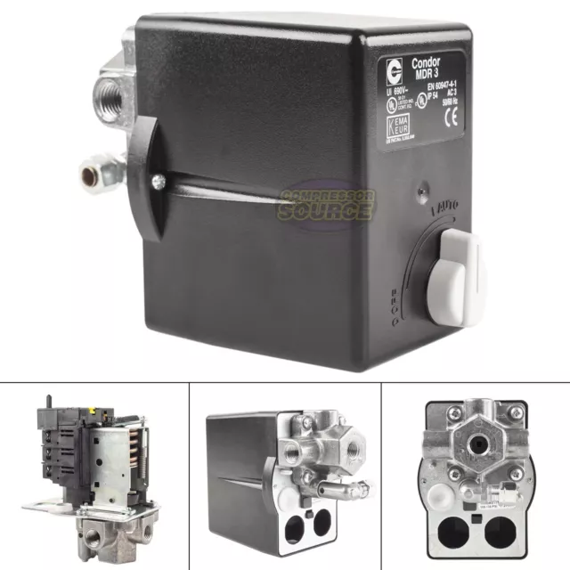 Condor MDR3/11 105-135 PSI 4 Port Pressure Switch Adjustable Overload 1/4" FNPT