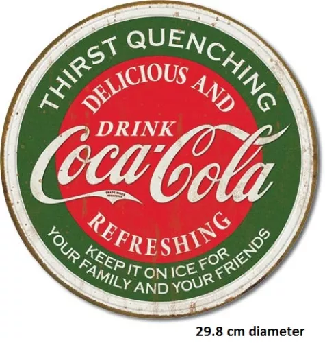 Coke Round Rustic Tin Metal Sign1659 LIcensed Made In USA Size 29.8cm