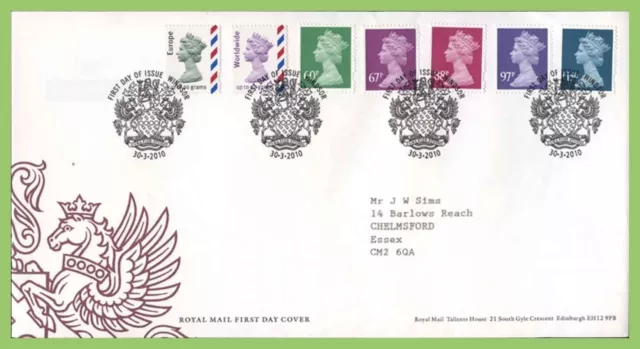 G.B. 2010 seven definitive values Royal Mail First Day Cover, Windsor