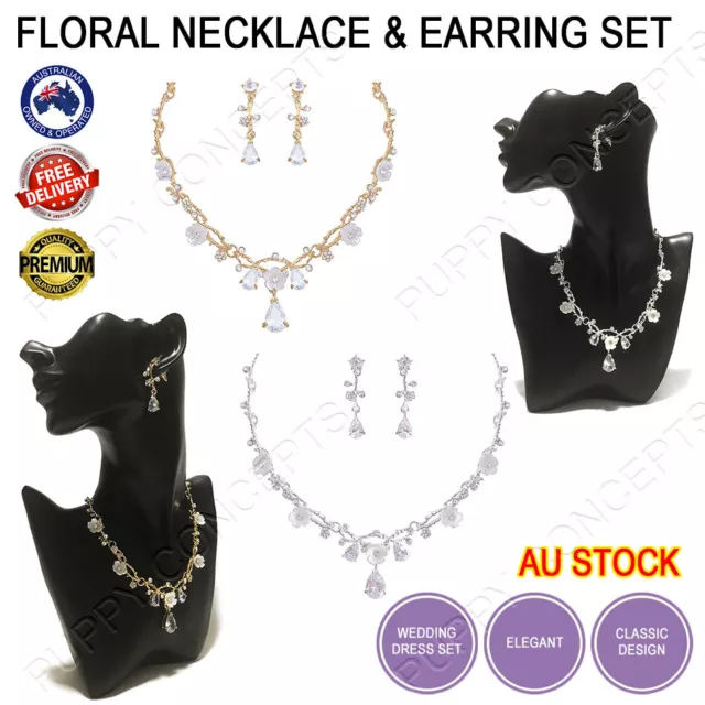 Necklace and Earring Sets Bridal Wedding Party White Crystal Floral Jewellery