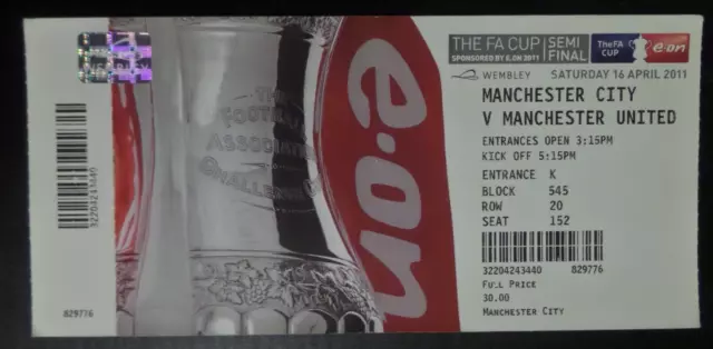 Manchester City v Manchester United    16-4-2011  FA Cup Semi Final    Ticket