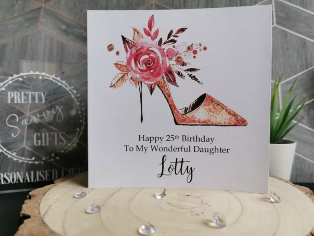 Personalised Handmade Shoe Birthday Card - Girlie - Daughter, Sister, Friend