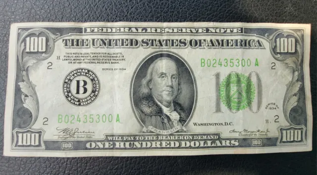 1934 $100 Bill Federal Reserve Note LGS - Light Green Seal - New York