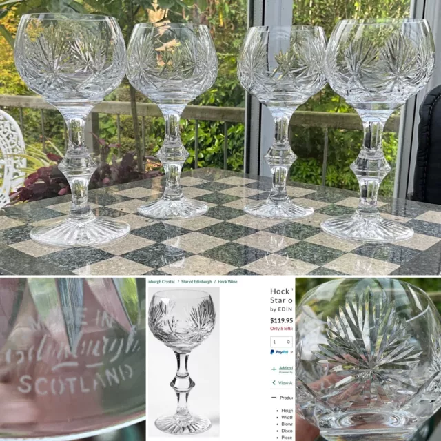 👀 RARE Edinburgh Crystal “STAR OF EDINBURGH” Wine / Hock Glass  6-3/4″ SIGNED