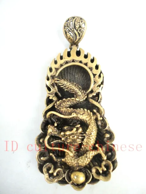 Collected Old China Bronze hand-made Auspicious Dragon Pendant Amulet Decoration