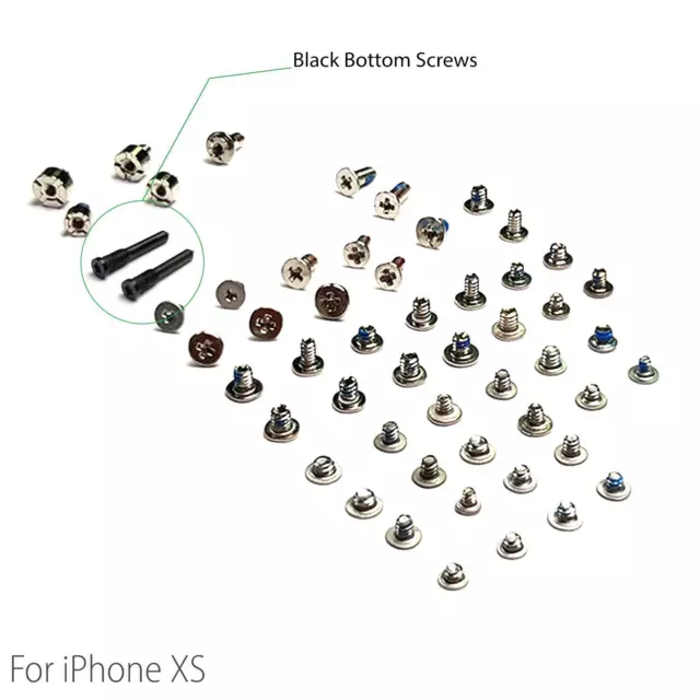 Complete Full All Screw Set Replacement for iPhone XS & Black Bottom Screws