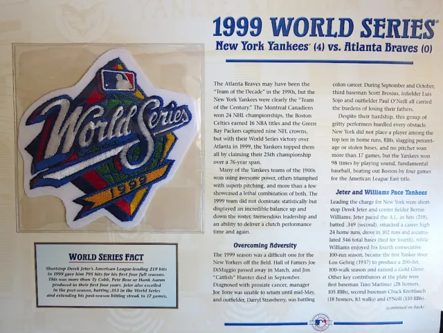 1999 WORLD SERIES PATCH CARD ~ Willabee & Ward NEW YORK YANKEES / ATLANTA BRAVES