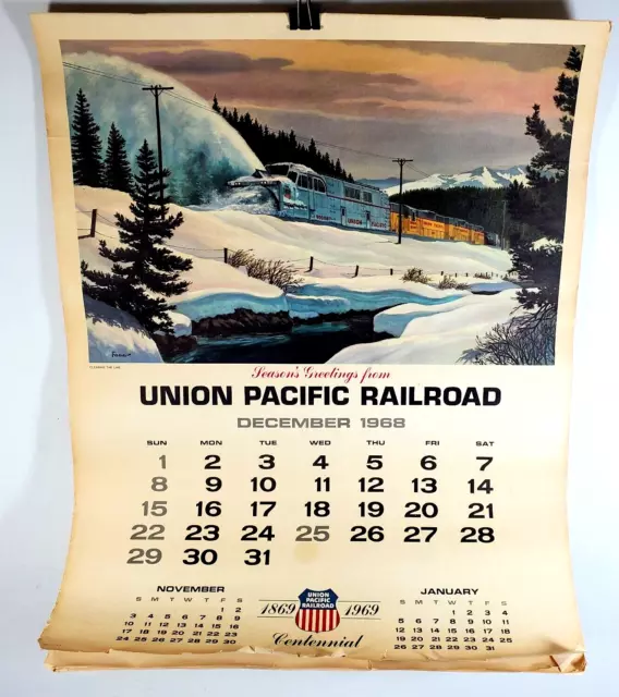 Vintage Union Pacific Railroad Hanging Wall Calendar 1969-1969