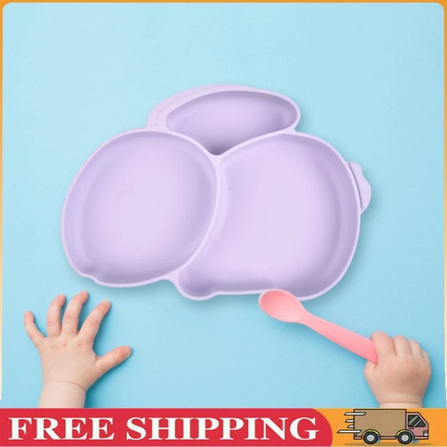 Cartoon Children Dishes Cute Silicone Baby Feeding Dishes Baby Cutlery (Purple)