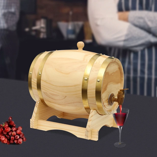 3L Holzfass Aus Kiefernholz – Mit Ständer & Zapfhahn – Für Whiskey, Wein & Spirituosen – Vintage Look, Alu-Innenauskleidung – Ideal Für Bar & Party