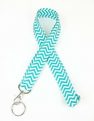 Chevron Neck Lanyard Color Aqua & White with Key ring for ID Badge holder