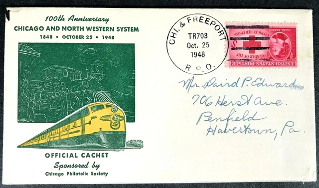 Chicago and North Western Souvenir Card With Envelope 100th anniversary 1948