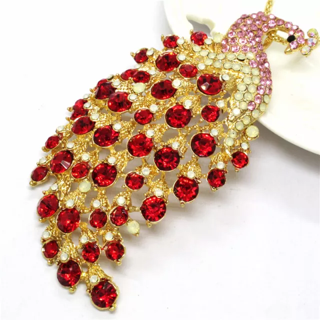 Betsey Johnson Red Rhinestone Cute Peacock Crystal Pendant Chain Necklace 2
