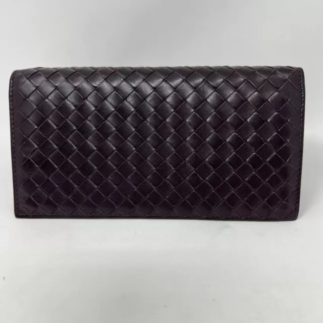 Bottega Veneta Long Flap Wallet Women Intrecciato Leather Dark Purple