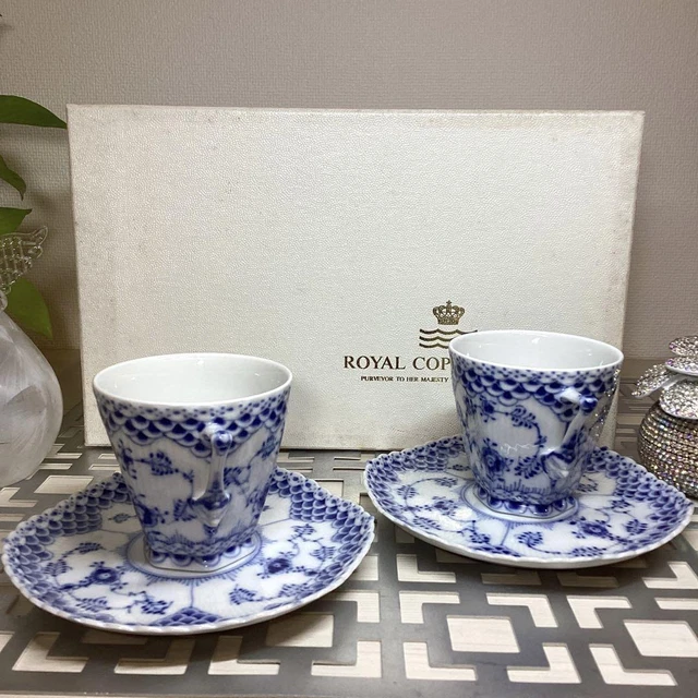 Royal copenhagen #90 Blue Fluted Full lace Pair Cup