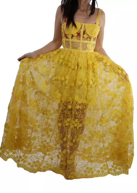 BRONX & BANCO Yellow Lace Scarlette Corset Sheer Maxi Dress Size S