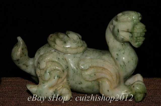 8.5CM Old Chinese Green Jade Dynasty Palace Carving Pixiu Dragon Beast Statue