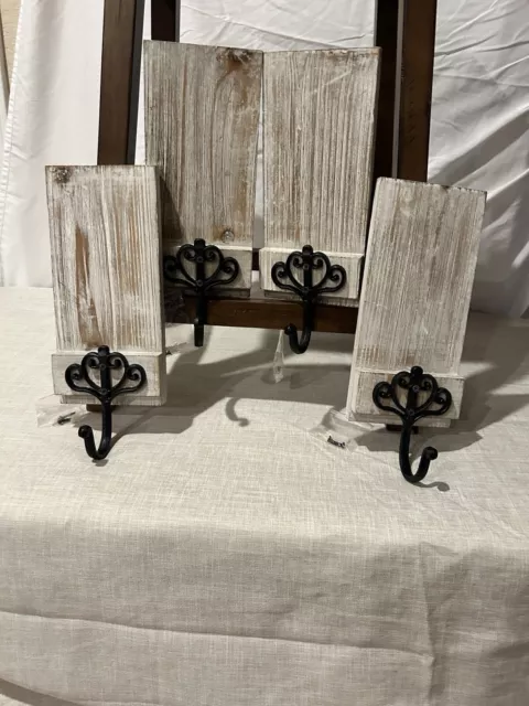 White Distressed Wall Hooks Set of 4 Modern Farmhouse inspired