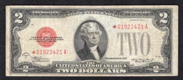 FR. 1505m* 1928-D $2 TWO DOLLARS  MULE *STAR* LEGAL TENDER UNITED STATES NOTE VF