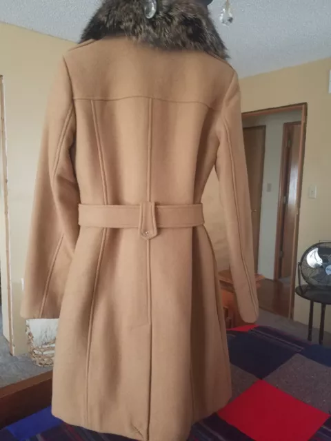 Michael Kors camel tan wool coat size 4 with real fur collar new with tags 3