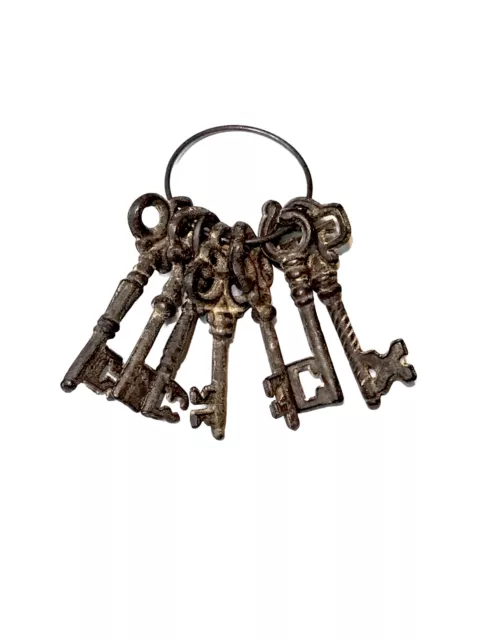 Cast Iron Jailer's Church Skeleton Keys on Ring Victorian Antique Style Set