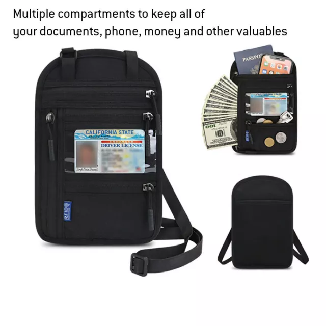 RFID Passport Holder Travel Wallet Bag Security Neck Pouch Anti-Diebstahl 2