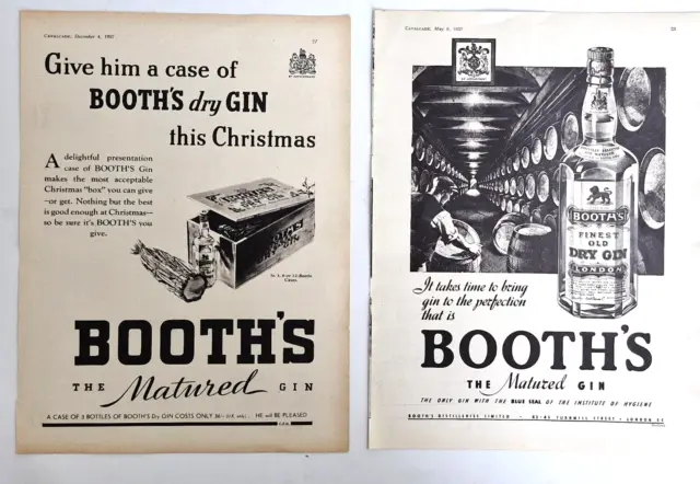 2 x Booth’s Gin Advertisements VINTAGE 1937