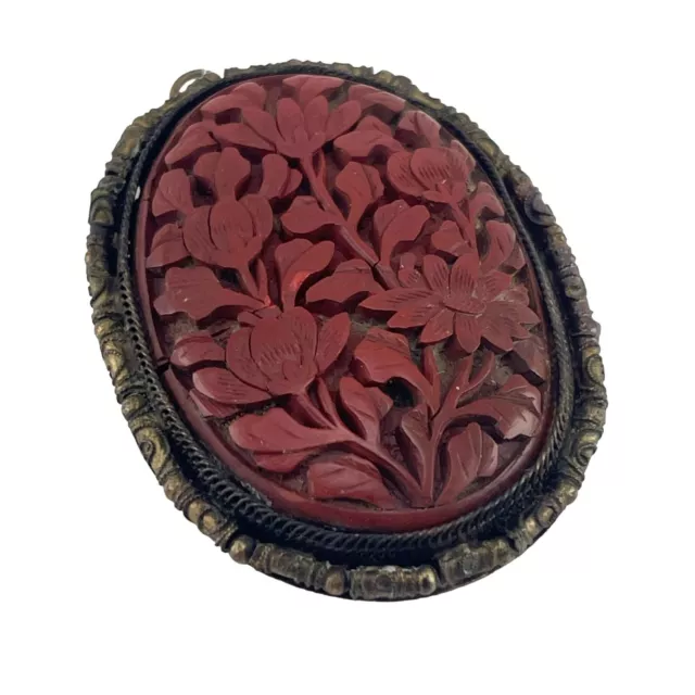 Antique, Rare, 1900s authentic Cinnabar Carved Pendant Chinese Export