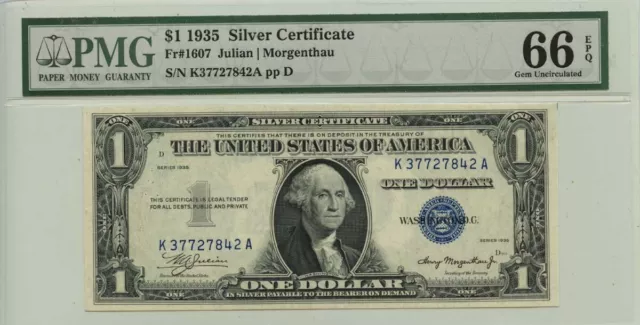1935 $1 Silver Certificate Fr# 1607 PMG Gem 66 EPQ