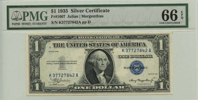 1935 $1 Silver Certificate Fr# 1607 PMG Gem 66 EPQ