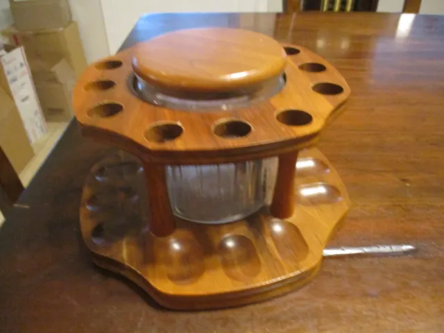 Deco Decatur Industries Genuine Walnut 12 Pipe Holder Stand With Glass Humidor