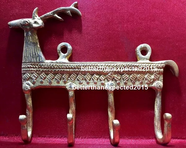Vintage Style Brass Wall Key Coat Hat Hook Holder Hanger Deer Shape with 4 Hooks