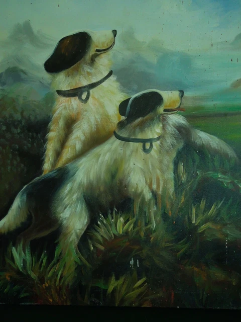Tableau Peinture    Portrait de deux Chiens   Setter Lévrier ?