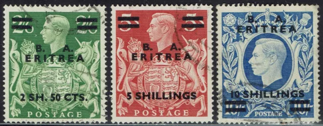 British Eritrea 1950 Kgvi Ba Eritrea Overprinted 2/6 5/- And 10/- Used