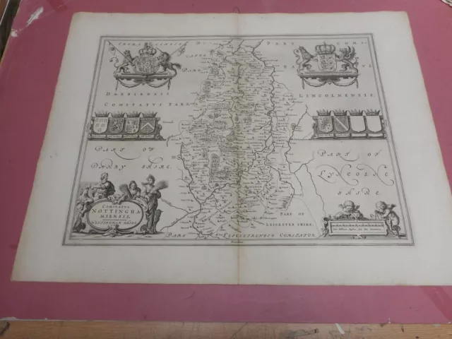 100% Original Large Nottinghamshire Map By J Blaeu C1646  Hand Color